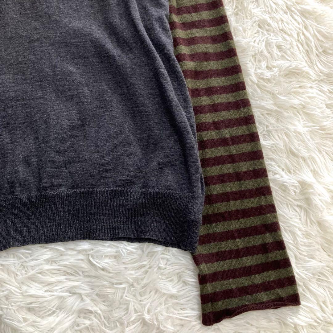ヤン コムデギャルソン ボーダー 切替 ウール 襟付き ニット 長袖 M