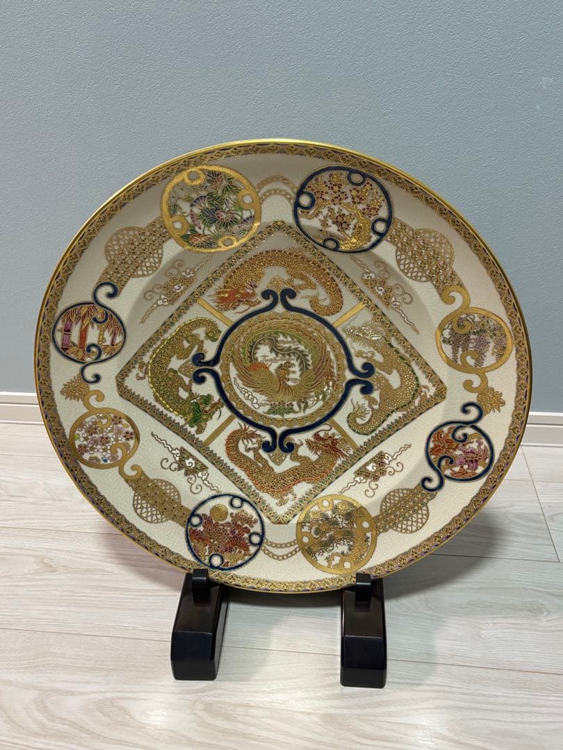 薩摩金襴手 鳳凰額皿 廣田 実雪 額皿 薩摩焼 白薩摩 観賞用高級美術品