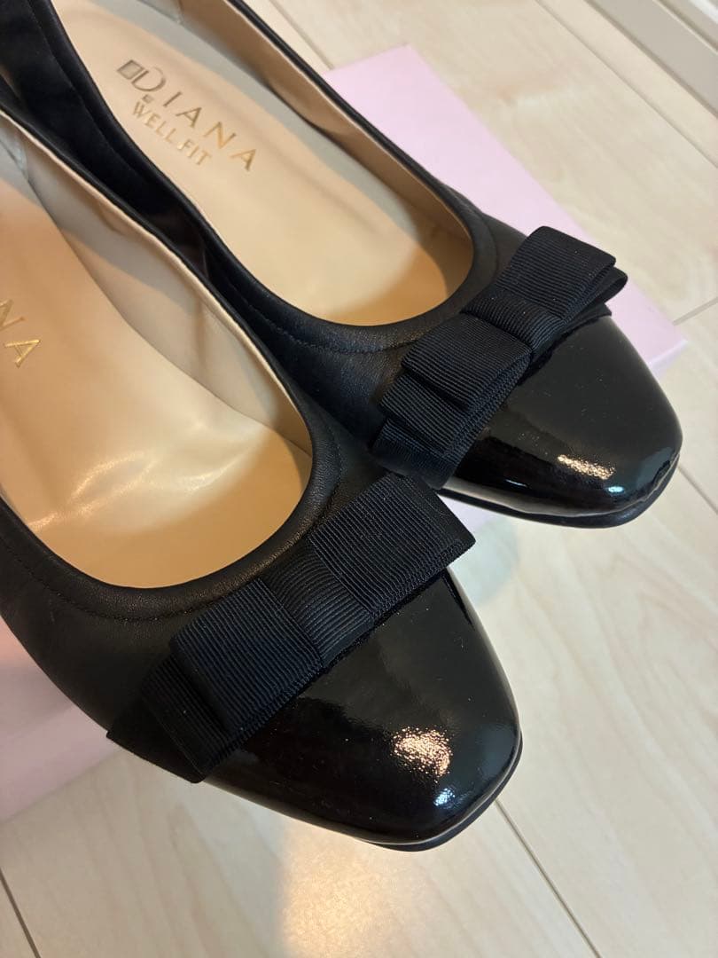 美*子様 DIANA ダイアナ　ブラック フラットシューズ リボン付き　24cm