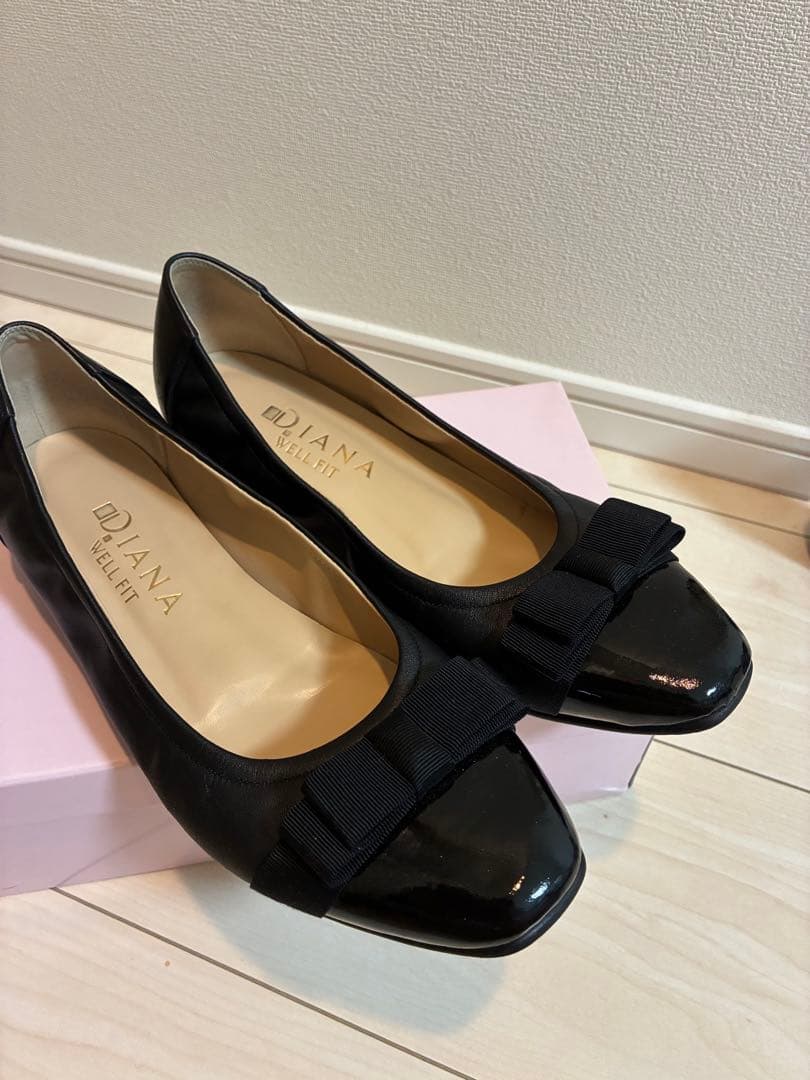 美*子様 DIANA ダイアナ　ブラック フラットシューズ リボン付き　24cm