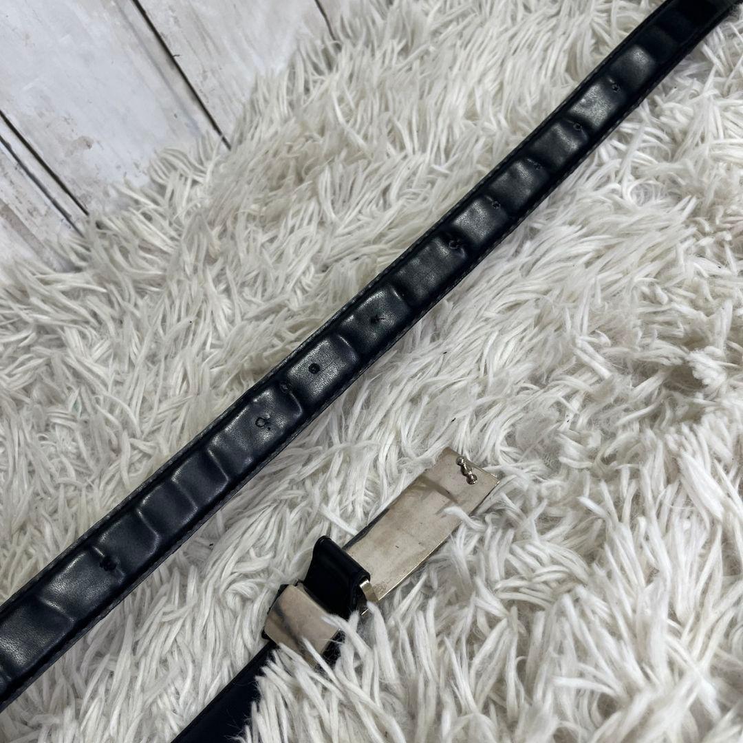 PRADA レザー　ベルト　ロゴ　シルバープレート　ブラック