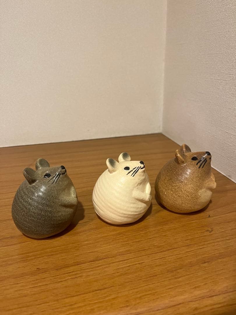 ネズミ型陶器置物 3個セット