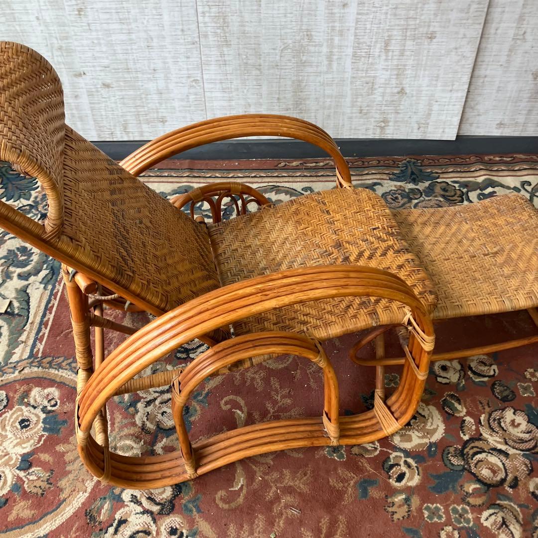 ビンテージ ラタンリクライニングチェア オットマン付き 籐家具 1人掛けソファー