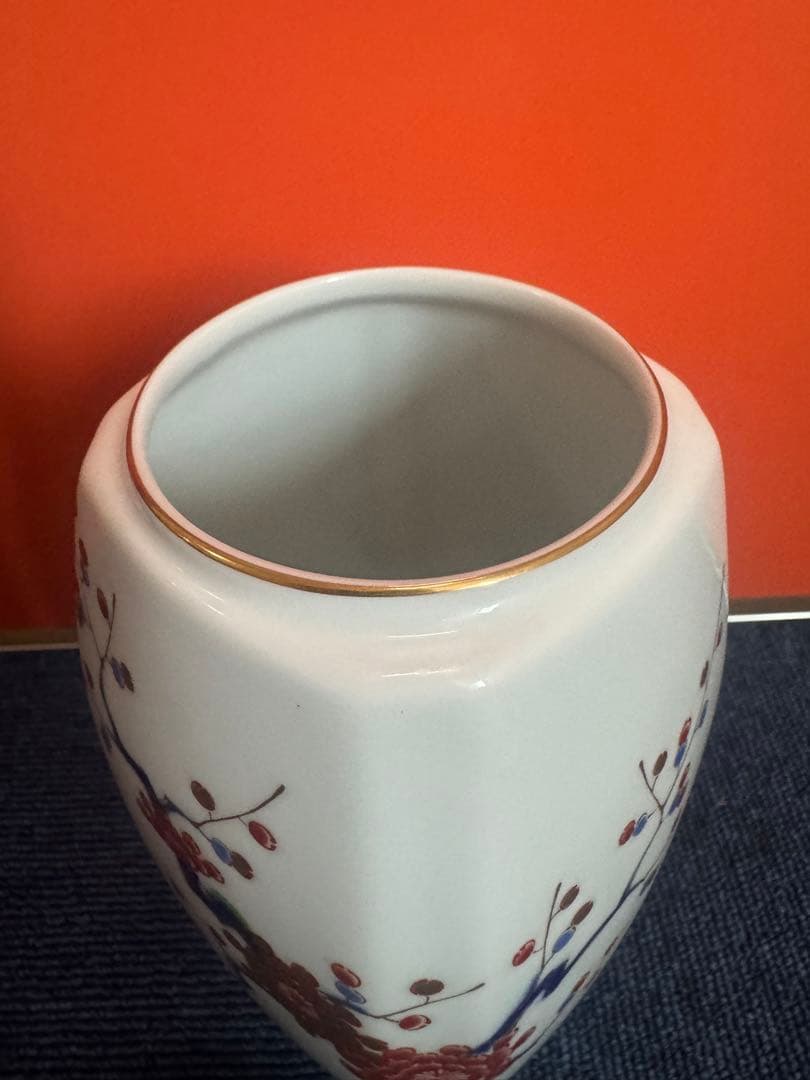1943 深川製磁　岩梅　花瓶　金彩　未使用