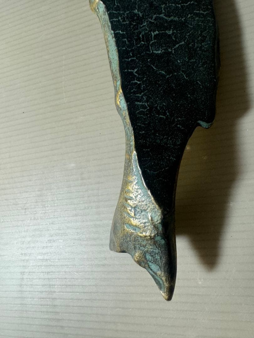 2511 文鎮　『北村西望作』『ブロンズ』『鮭寿恵帰』　共箱　文房具　書道具