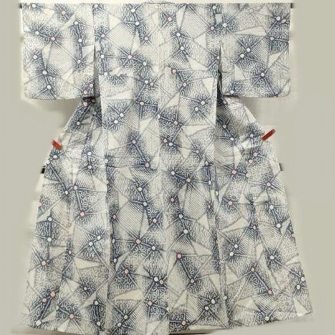 高級浴衣　有松絞り　身丈153 白紺　パステルカラー　有松鳴海絞り　切嵌吉祥文