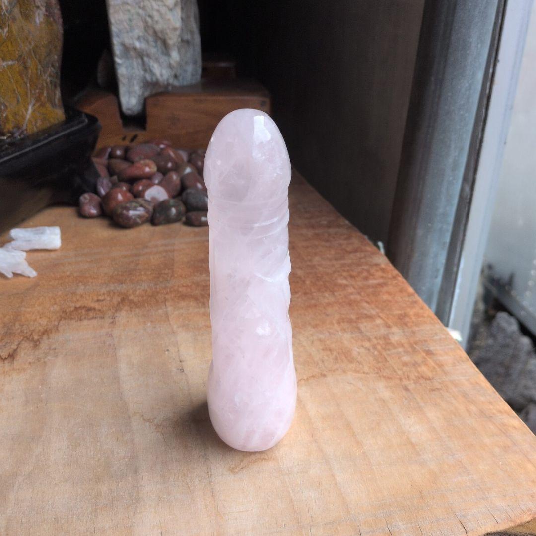 ローズクォーツ　男根　虹入り　406 鑑賞石　石　珍石　紅水晶
