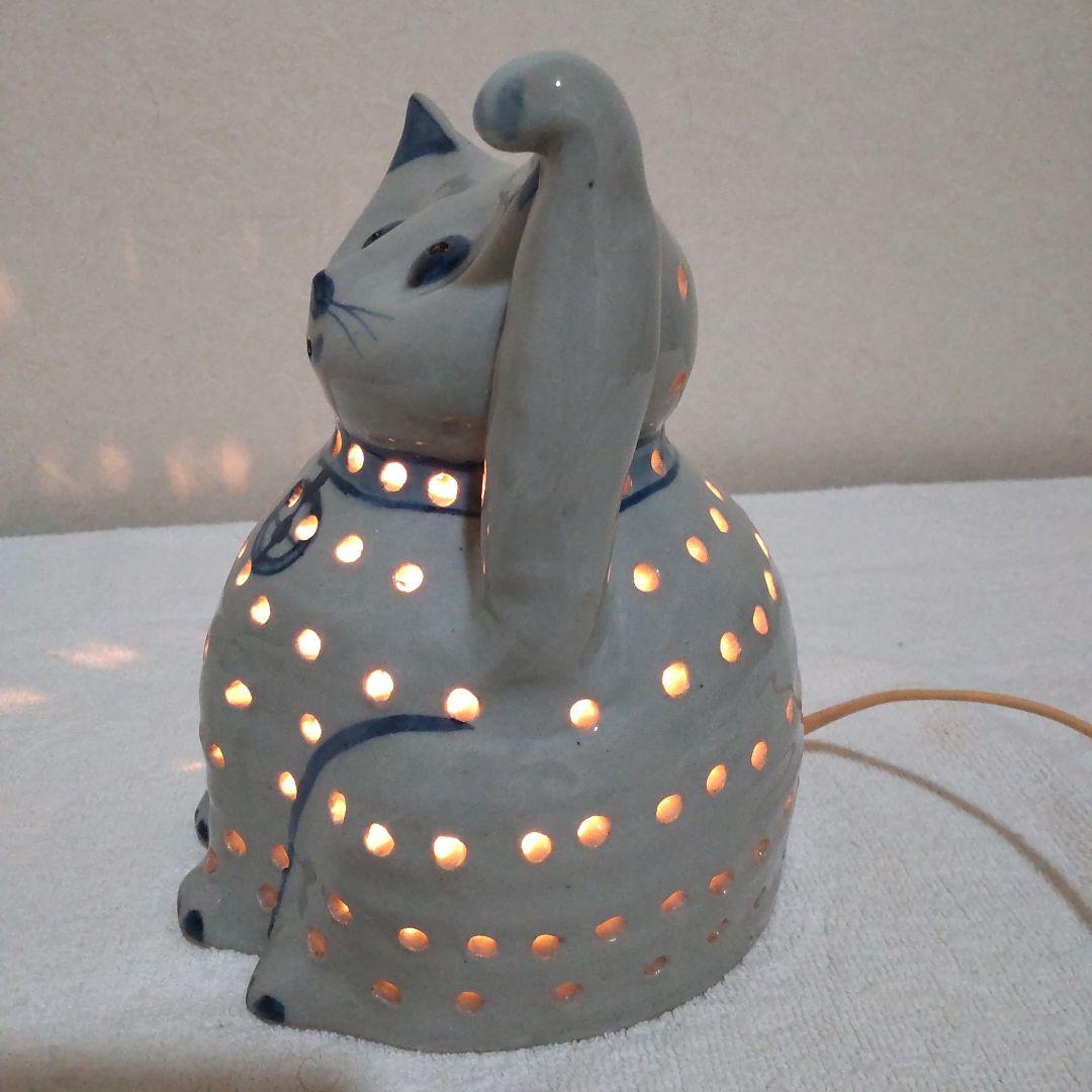 昭和レトロ　陶器の猫のランプ 　猫の照明