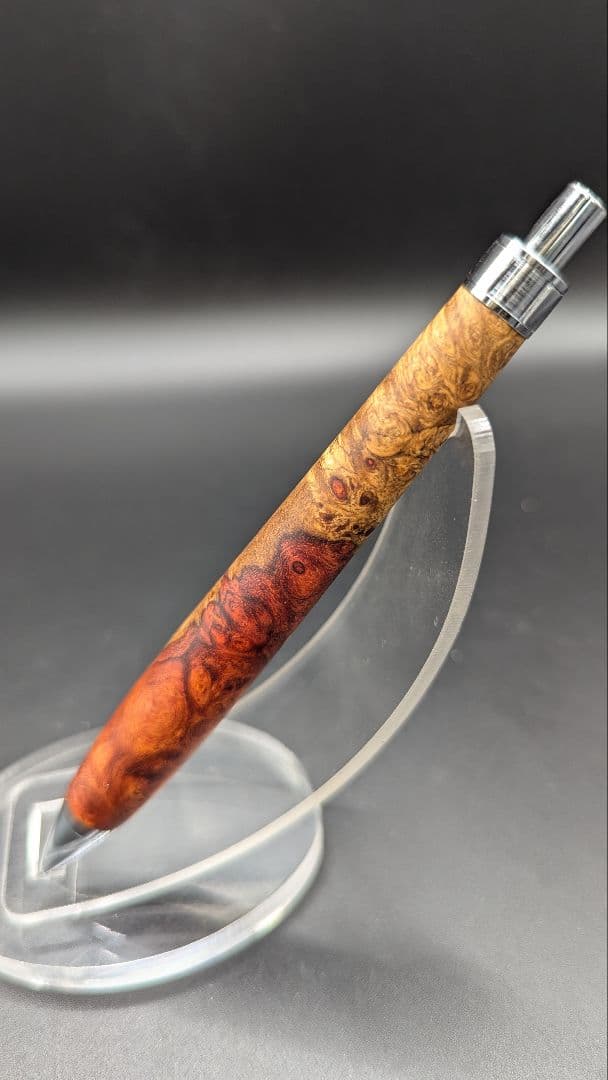 382ペン工房翌檜　本花梨　紅白　瘤杢　木軸シャーペン　ボールペン