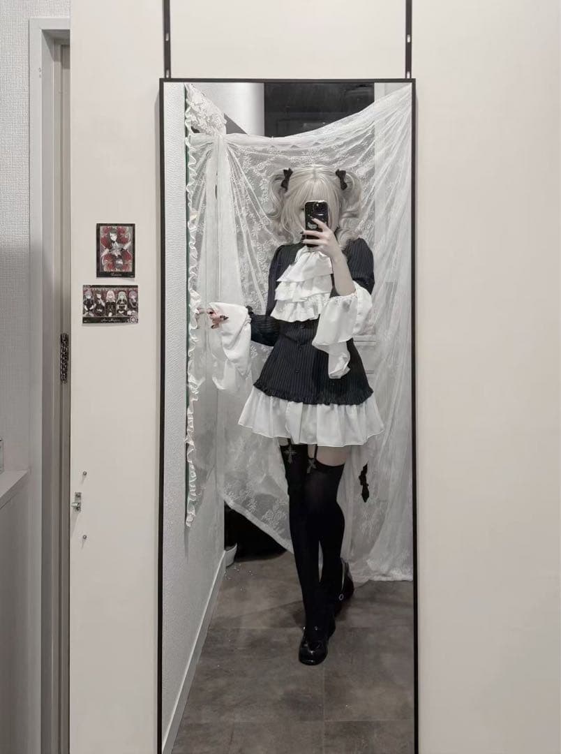 【MARBLE】マーブルタイ付きドレープ飾りゴシックエレガンスブラウスワンピース