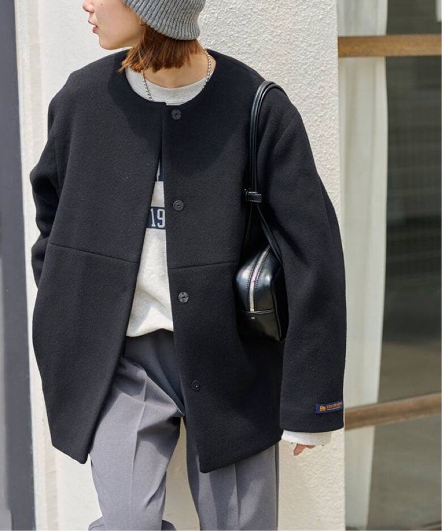 ジャーナルスタンダードレリューム◆スーパーファインビーバークルーネックコート 黒