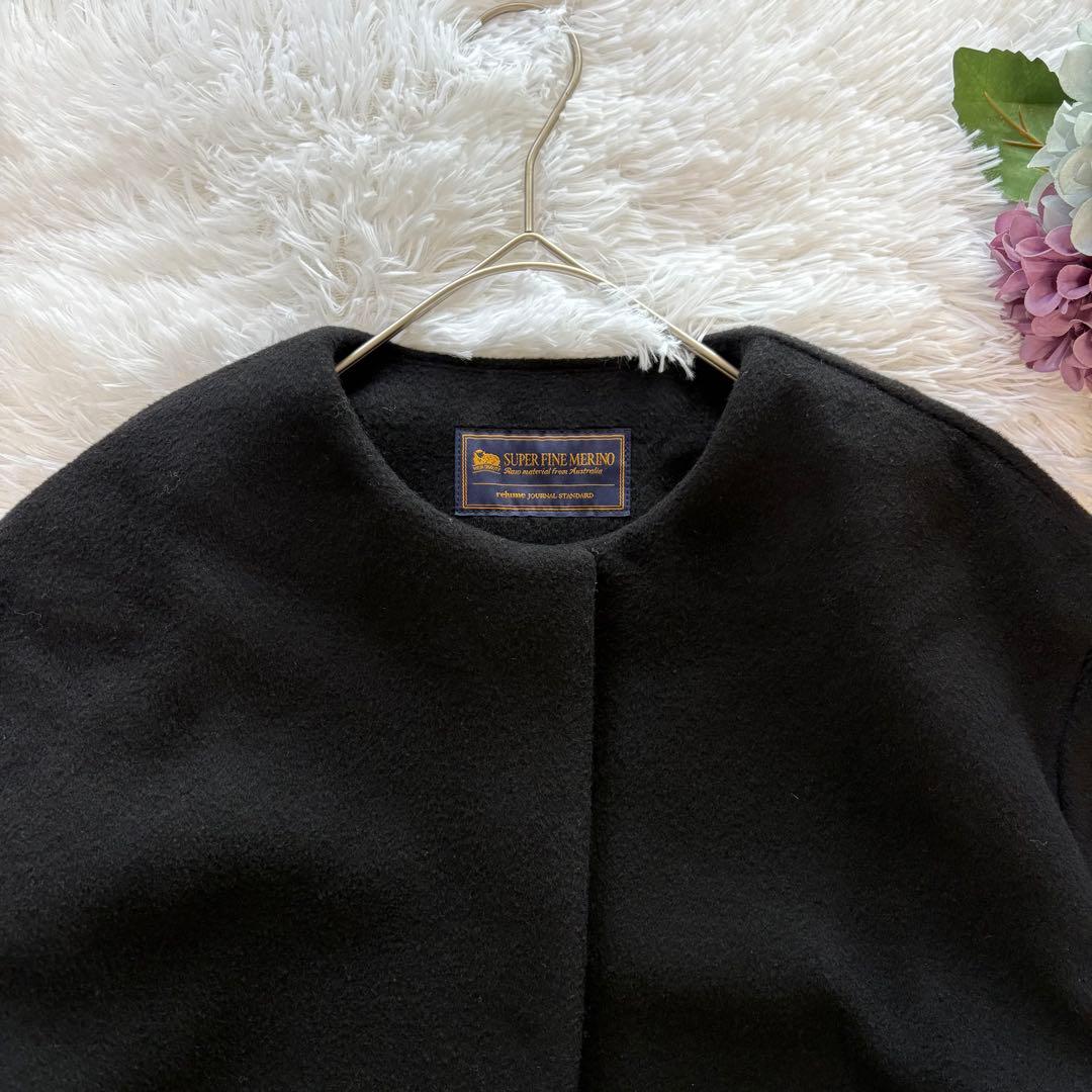 ジャーナルスタンダードレリューム◆スーパーファインビーバークルーネックコート 黒