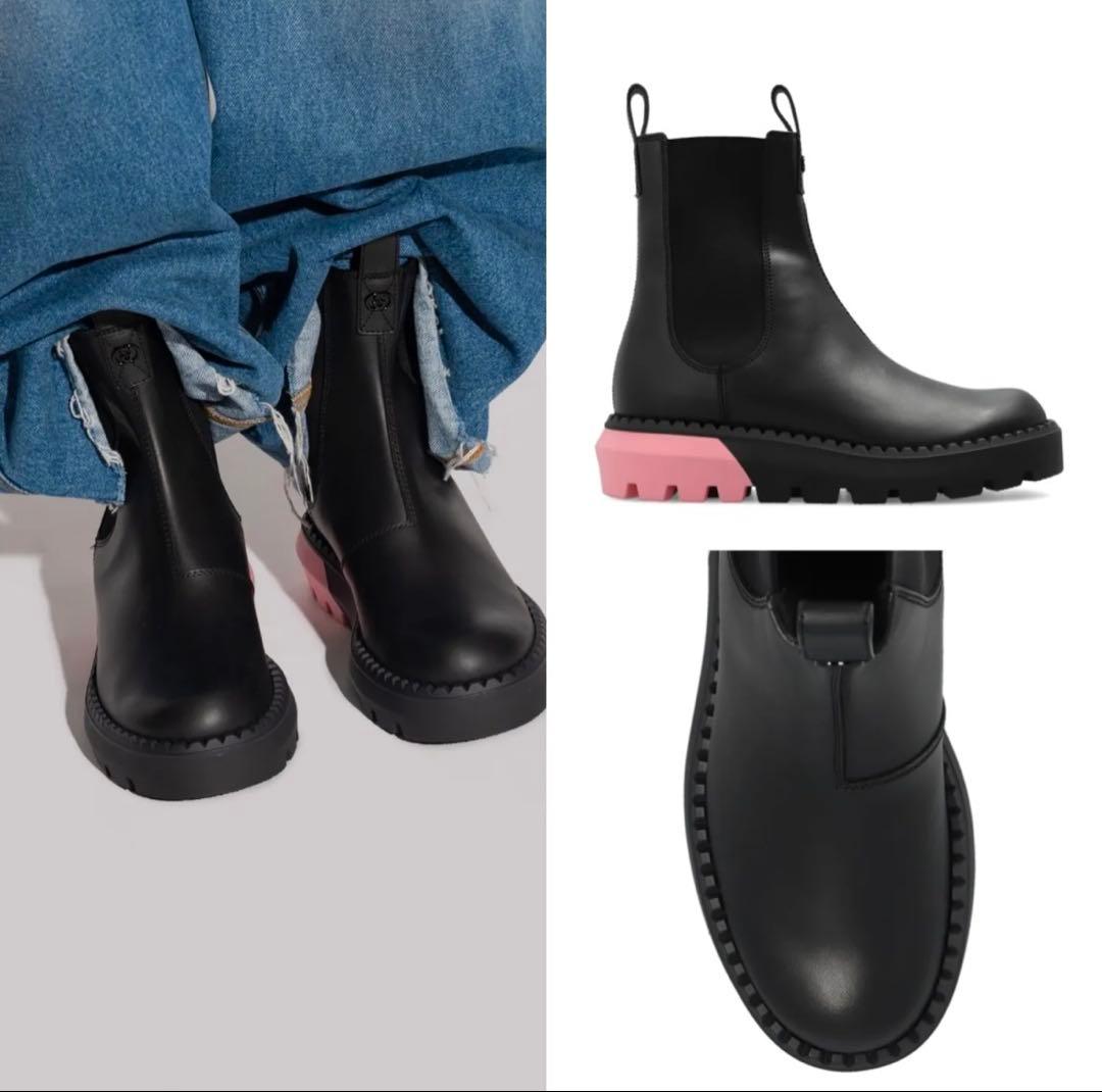 新品同様　GUCCI サイドゴアブーツ ブラック/ピンク