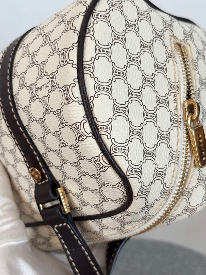 【美品】セリーヌ マカダム柄ハンドバッグ ミニボストンバッグ ホワイト系 127