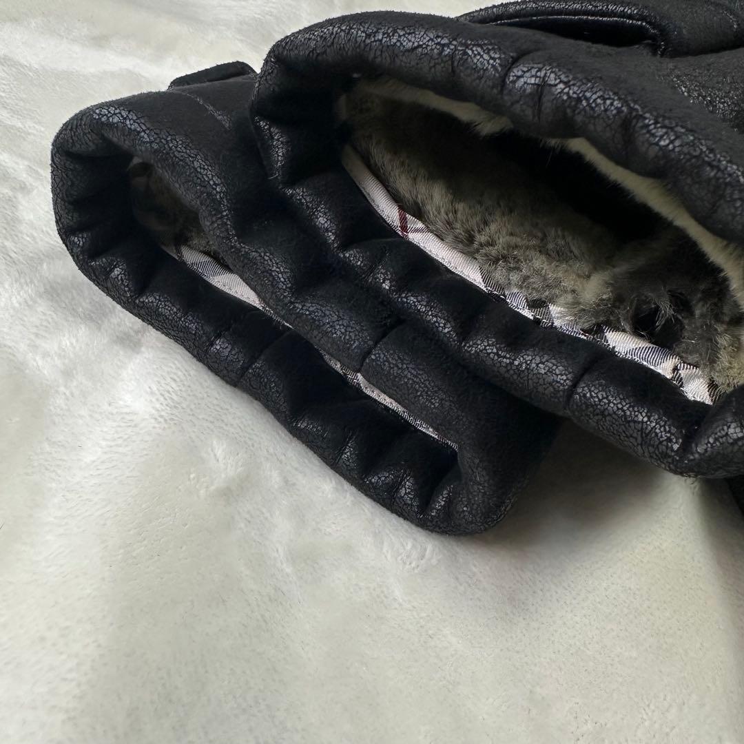 バーバリー ブラックレーベル ダッフルコート エコレザー ファー フーディ 黒