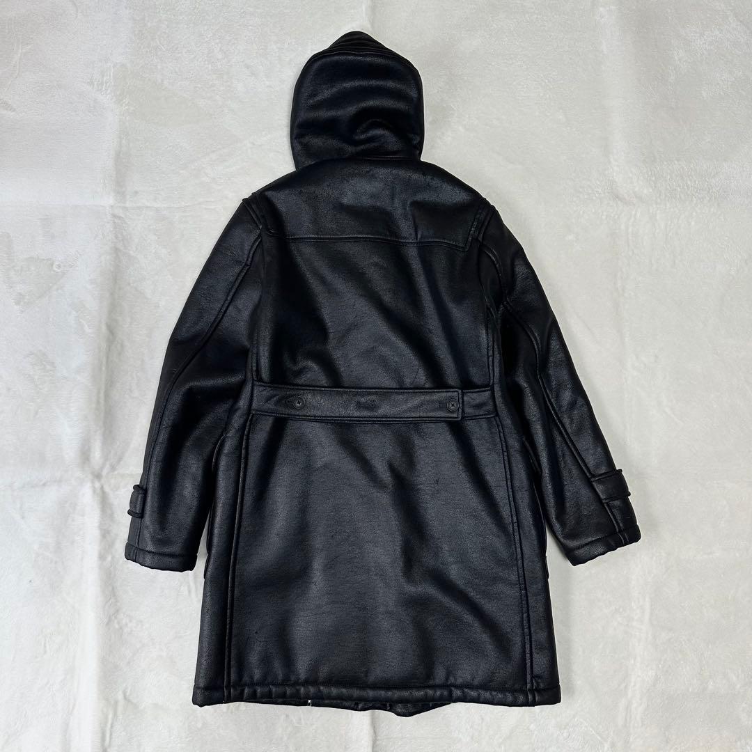 バーバリー ブラックレーベル ダッフルコート エコレザー ファー フーディ 黒