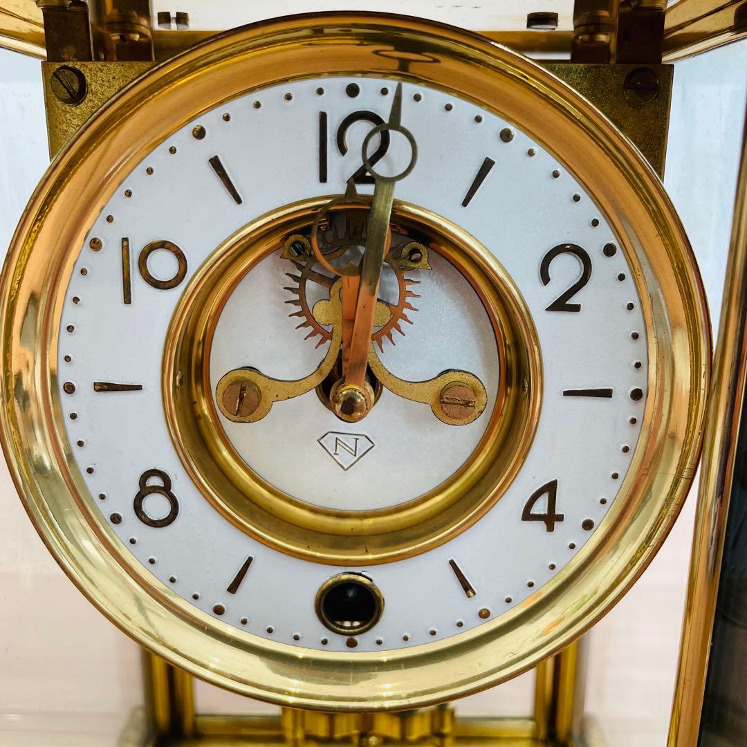 日本美術時計 置時計 Nマーク 四面ガラス ゼンマイ式 アンティーク 昭和レトロ