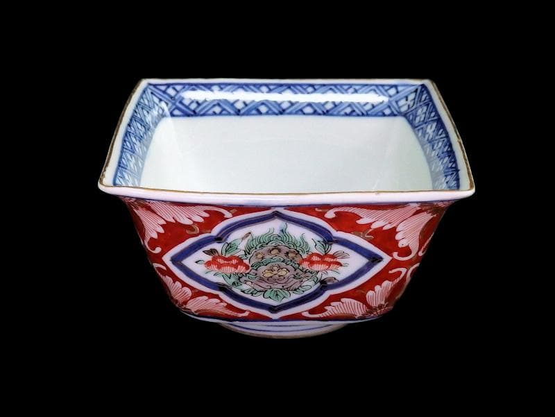 大聖寺伊万里　唐獅子牡丹の図　四方角向付　５客　N1114AS-CZy