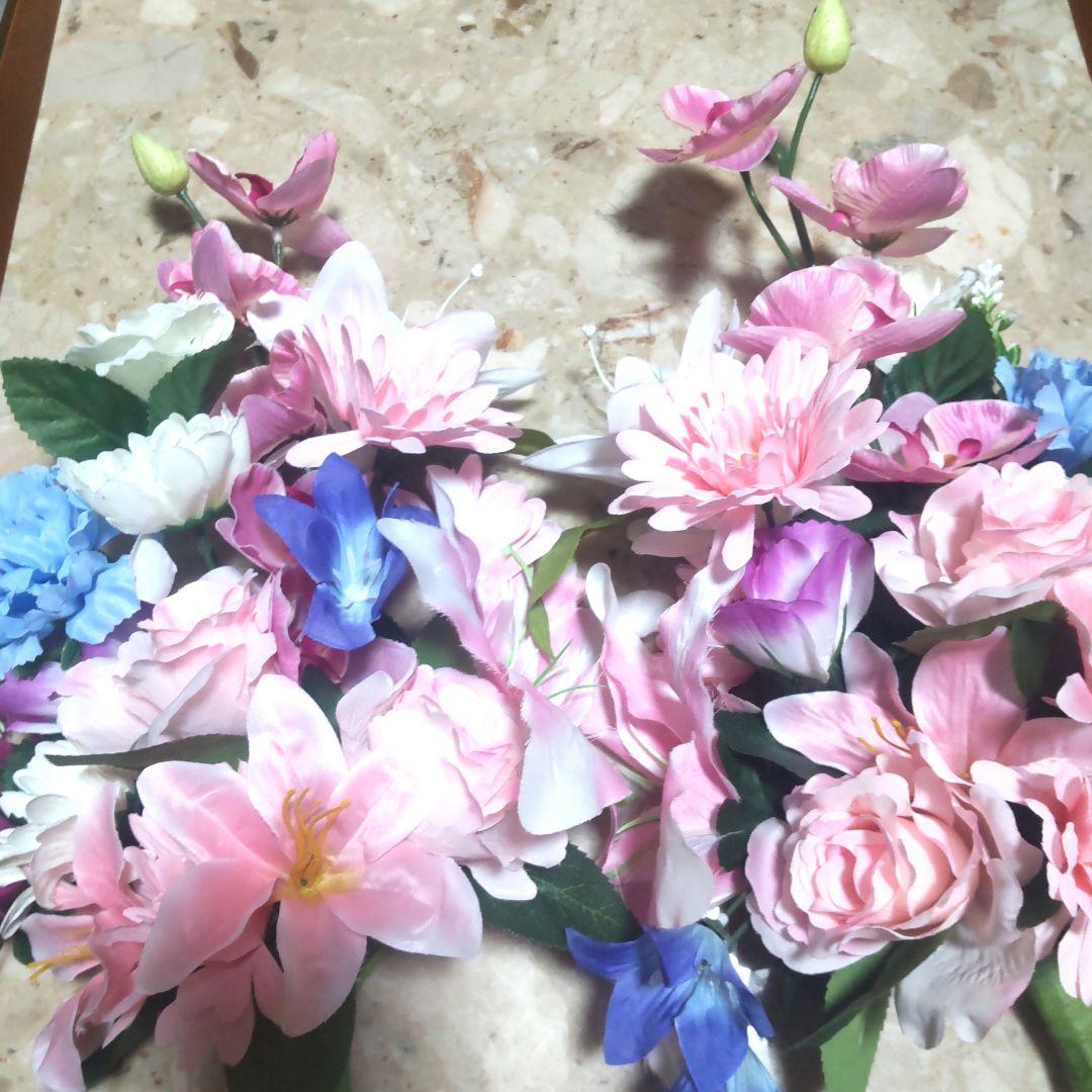 ピンク・ホワイトの造花花束２本組お供えギフトお墓参り仏花ラッピング無料