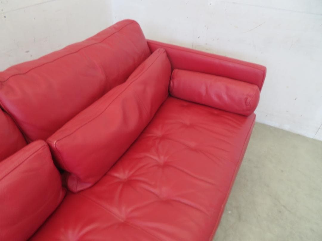 IDC大塚家具■ドミシール■総革■赤■3人掛けソファ■最高級■32万■