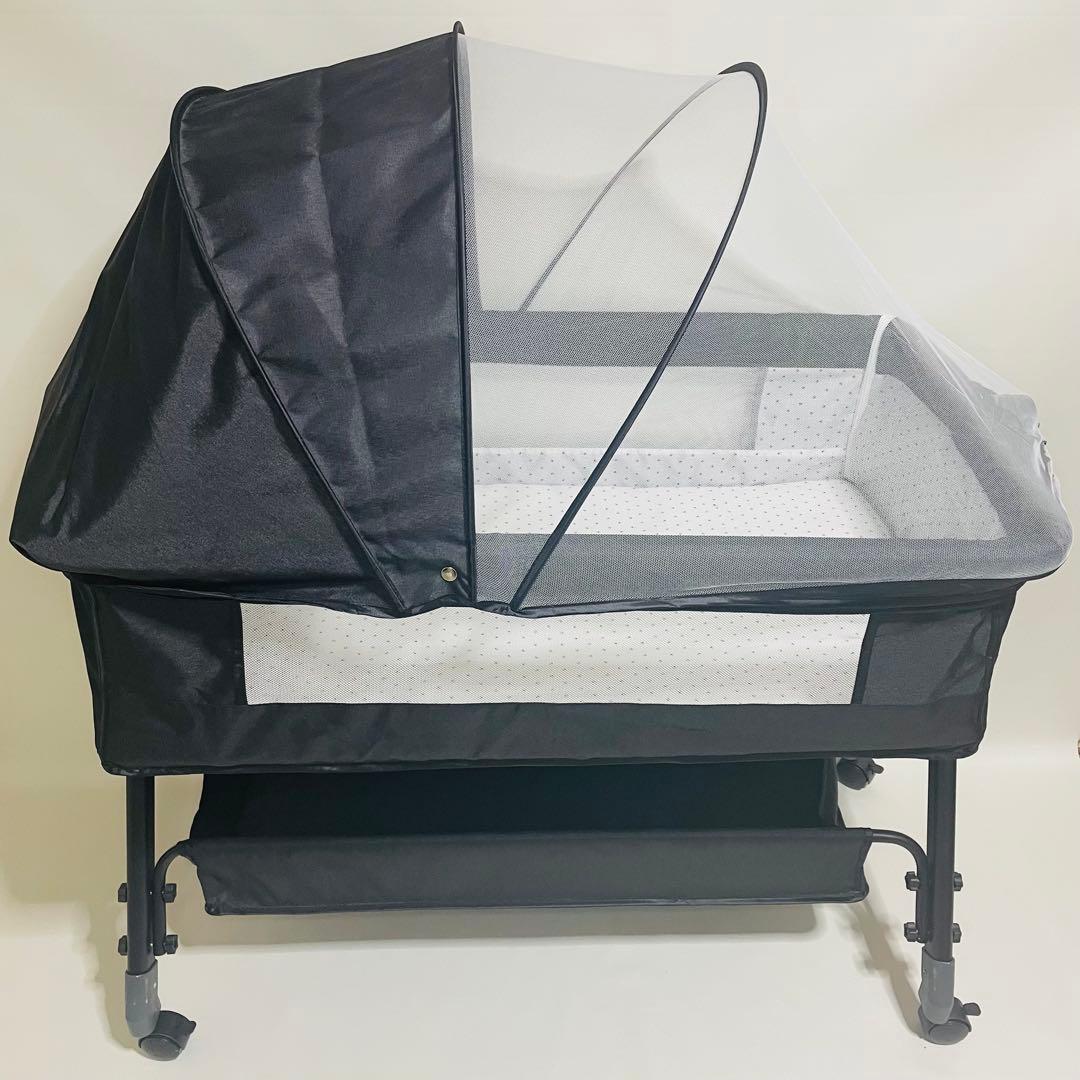【未使用品】ベビーベッド　高さ調節可　蚊帳　キャスター付き
