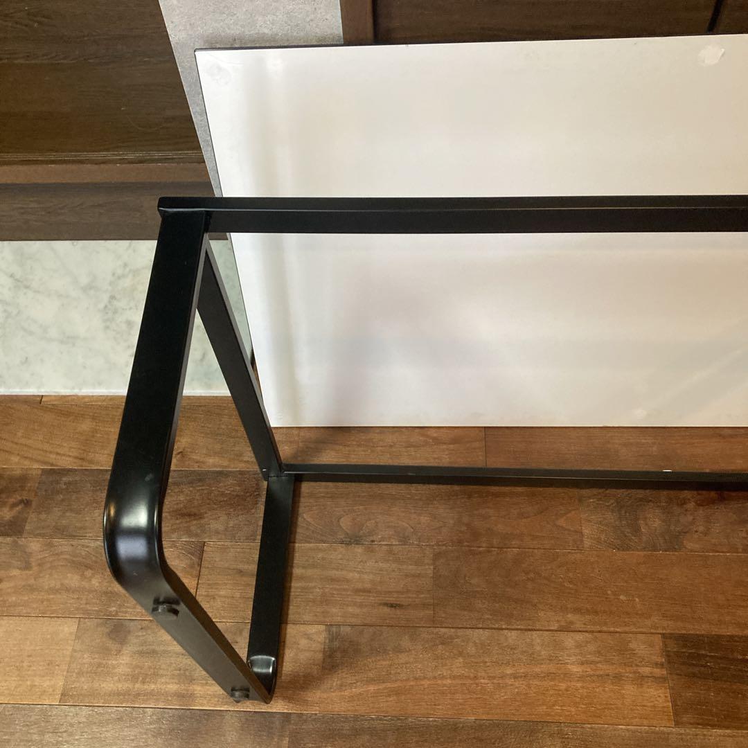 貴重✨️天板強化ガラス 青い木目調 黒い金属製フレーム モダン コーヒーテーブル