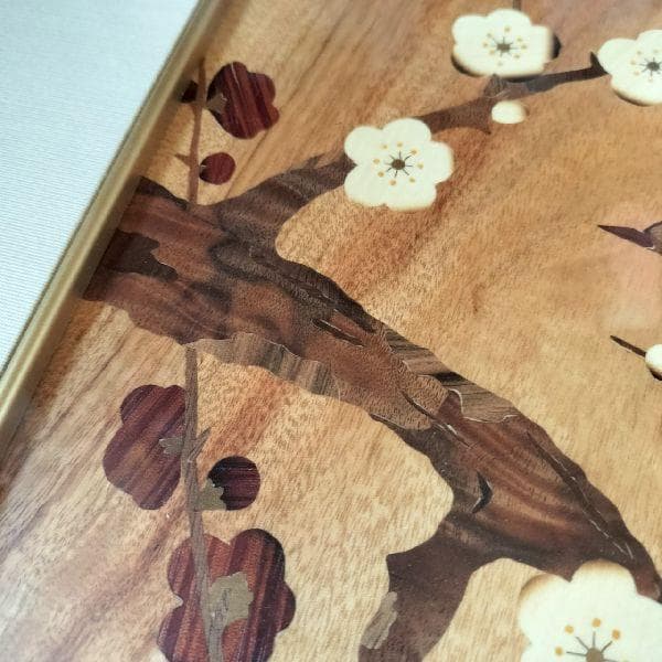 箱根 寄木細工 貞人 木象嵌 梅に鶯 木画 額装 無垢材 伝統工芸 ウグイス