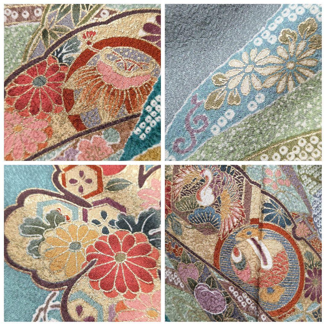 C◆着物くつろぎ 吉祥文様 金彩 宝尽し 雪輪 露草 袷 正絹 訪問着 着物