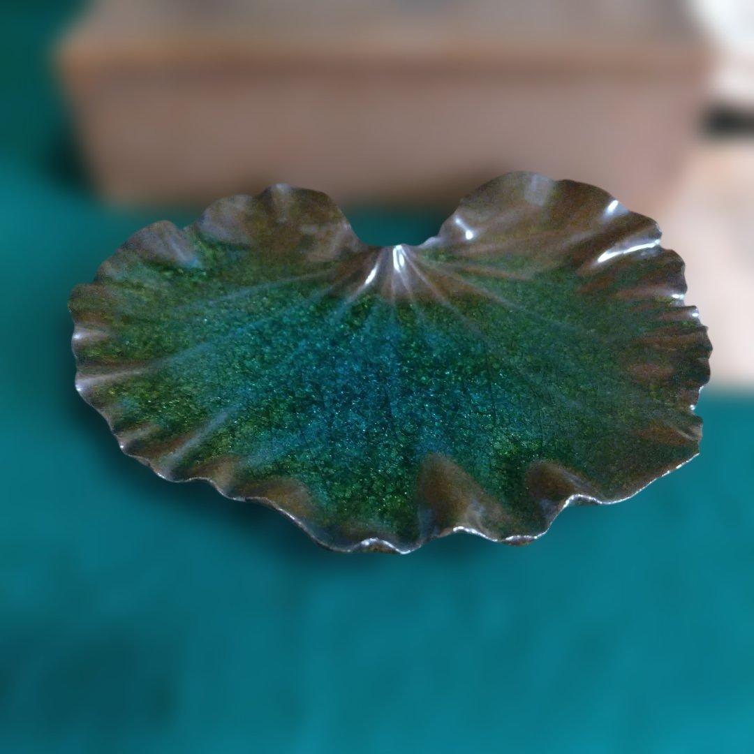 葉形陶器 陶芸品 木箱付き　宇野三吾