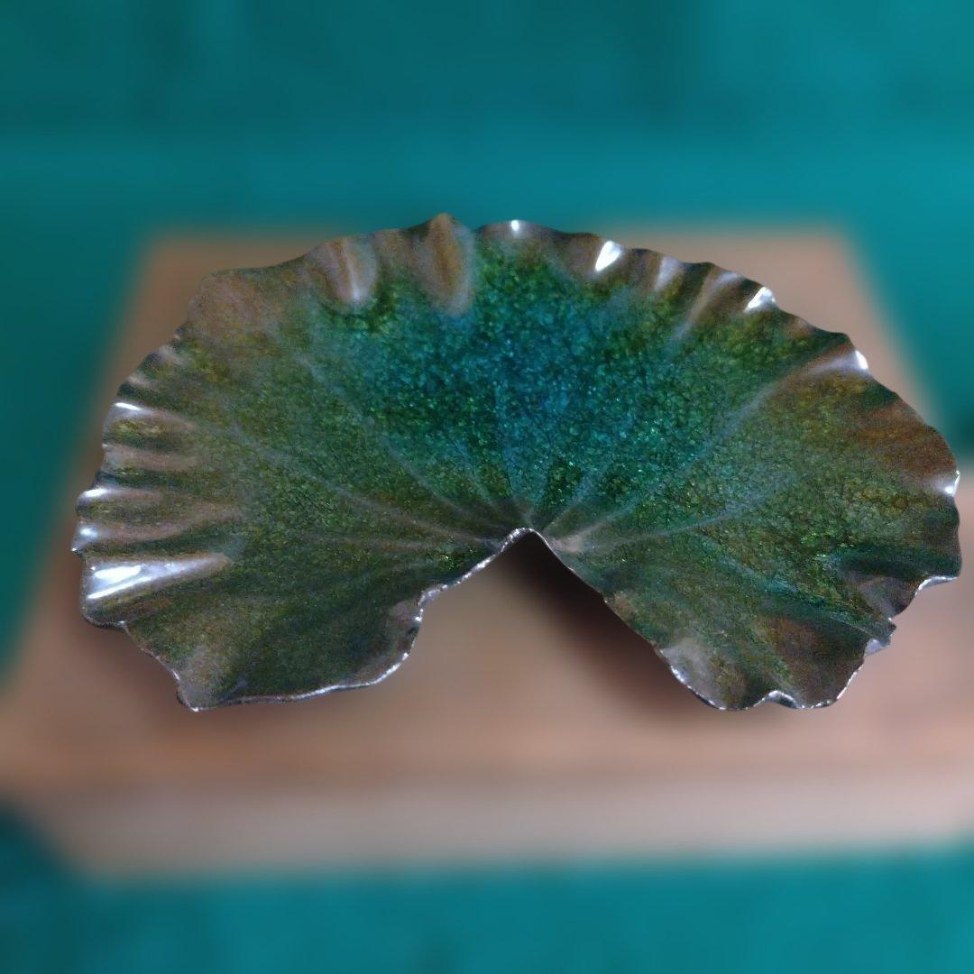 葉形陶器 陶芸品 木箱付き　宇野三吾