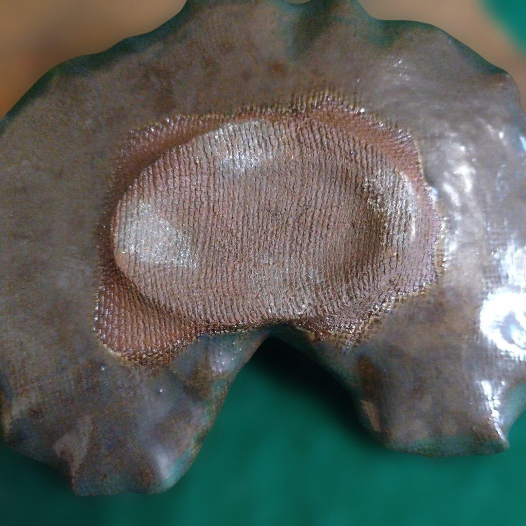 葉形陶器 陶芸品 木箱付き　宇野三吾