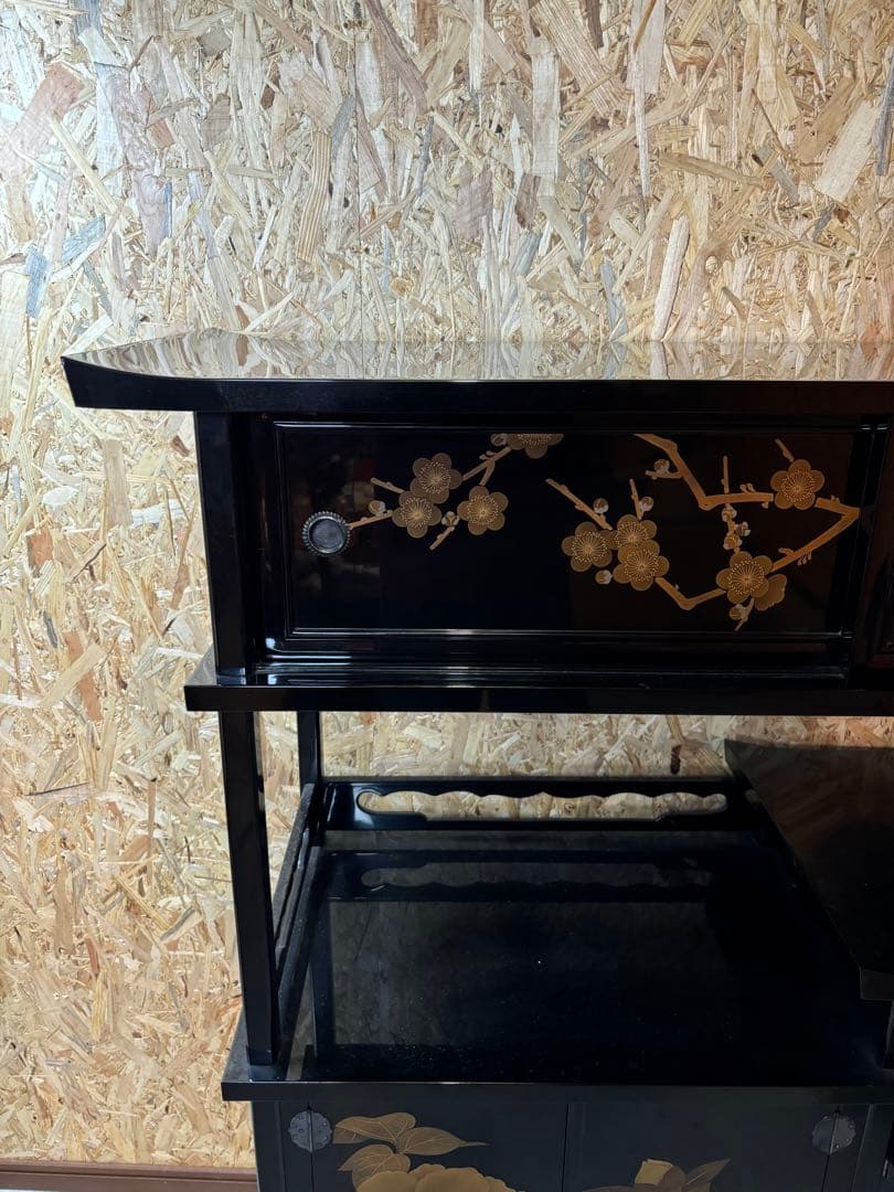 セール　井波唯志　輪島塗　梨地　蒔絵　牡丹　茶棚　金蒔絵　細密　螺鈿　日展作家