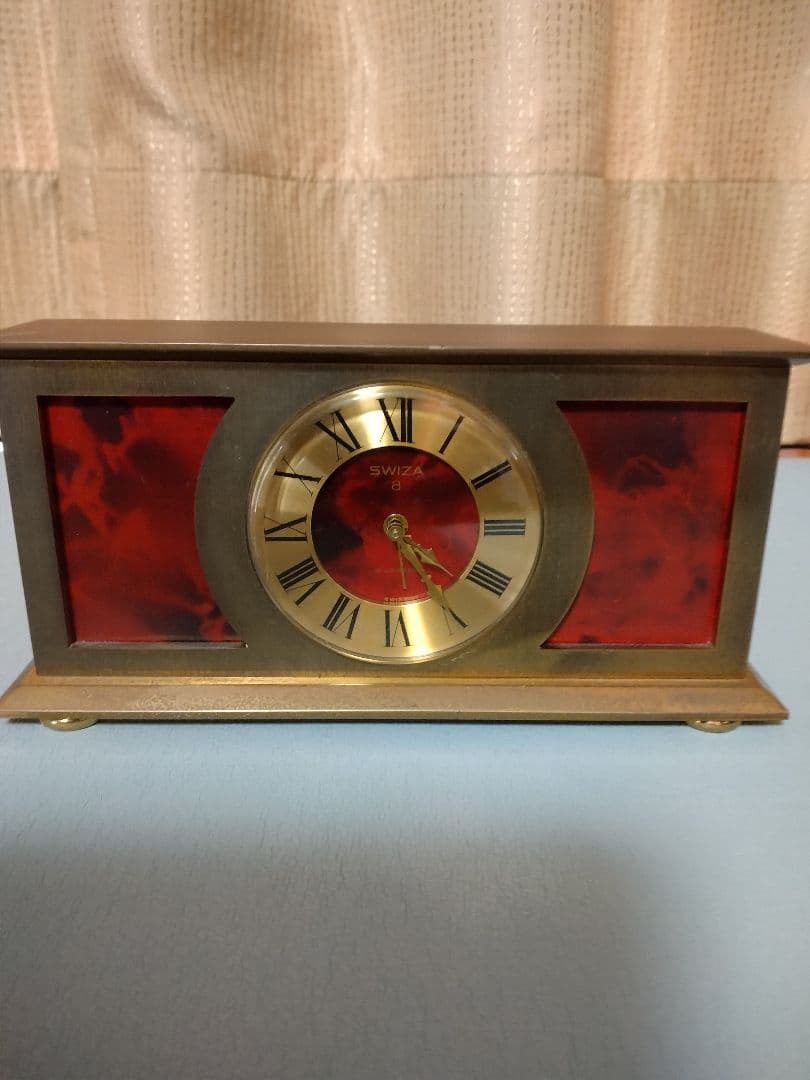 ビンテージ　SWIZA 8 スヴィザ スイス製置時計 レッド ゴールド真鍮製