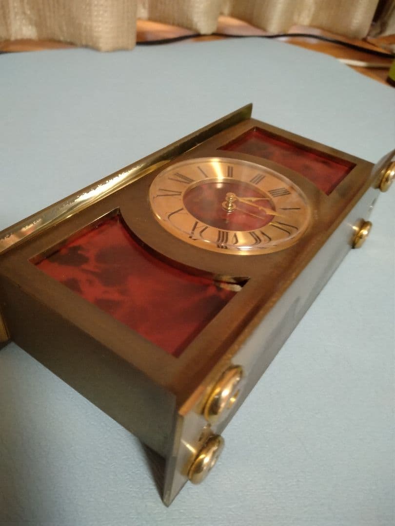 ビンテージ　SWIZA 8 スヴィザ スイス製置時計 レッド ゴールド真鍮製