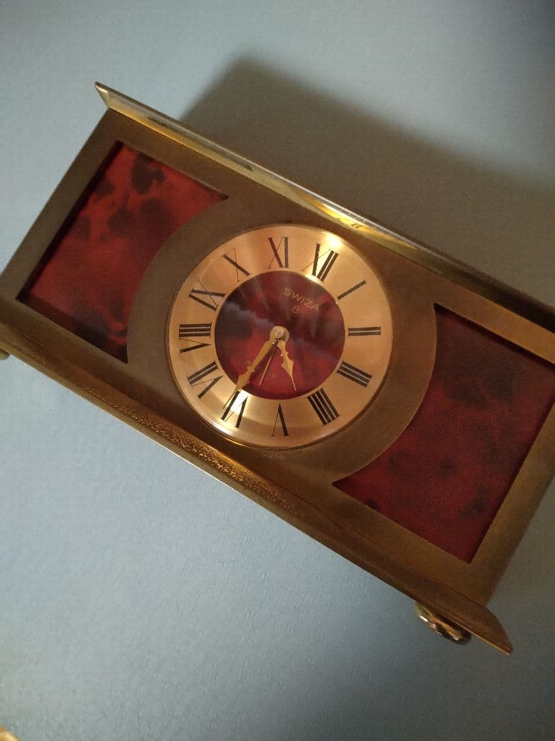 ビンテージ　SWIZA 8 スヴィザ スイス製置時計 レッド ゴールド真鍮製
