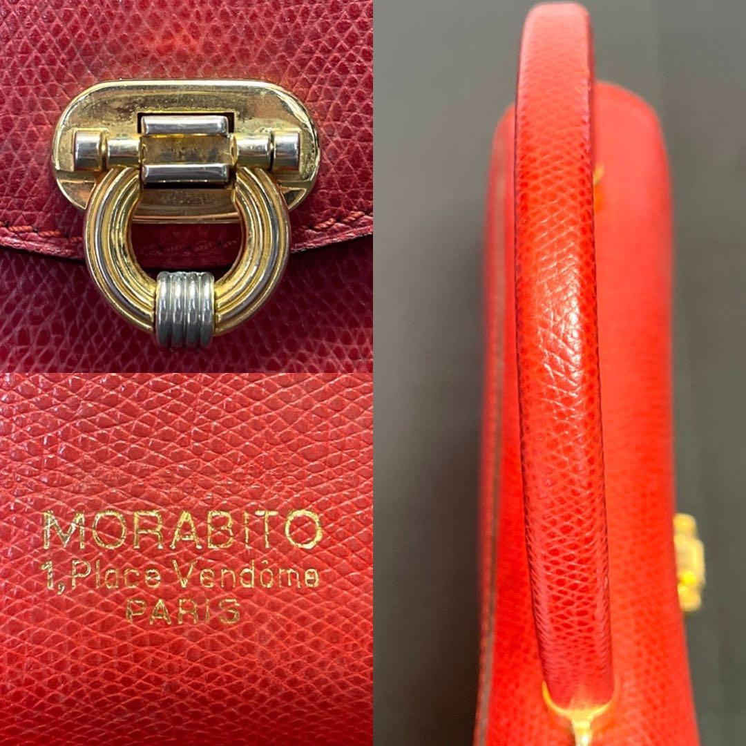 【MORABITO】モラビト レザー レッド ゴールド金具 2WAYハンドバッグ
