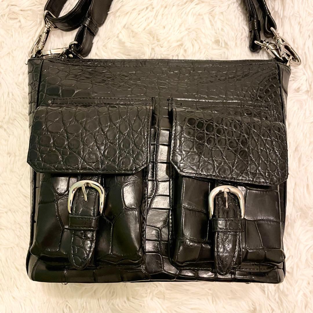 良品★JRA リアルクロコダイル ハンドバッグ ショルダーバッグ 2WAY 黒