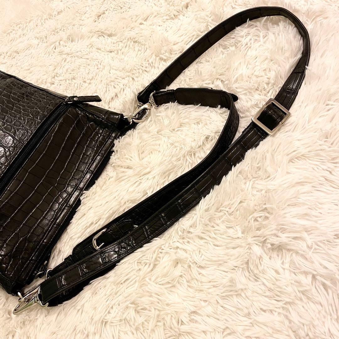 良品★JRA リアルクロコダイル ハンドバッグ ショルダーバッグ 2WAY 黒