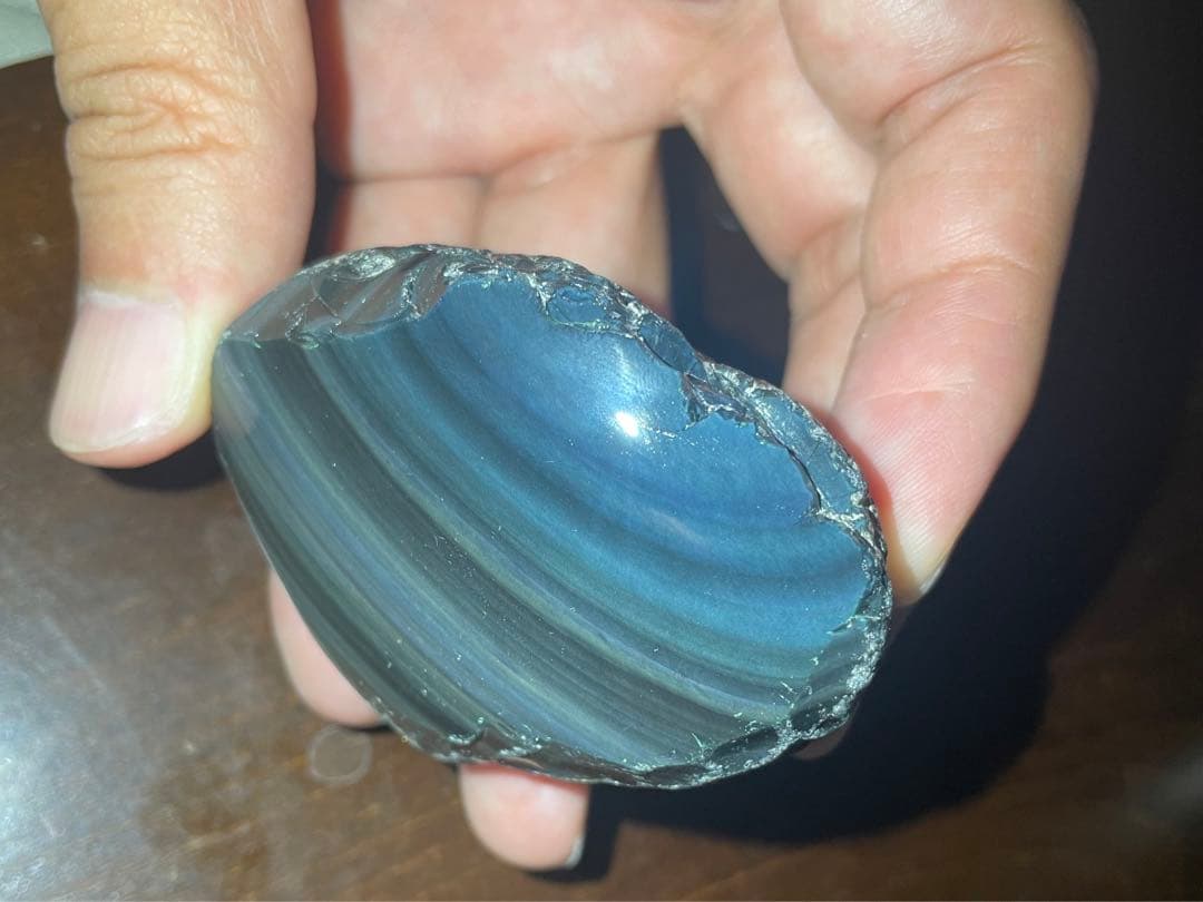 研磨品　十勝石玲瓏特級品　ブルーベースレインボーオブシディアン
