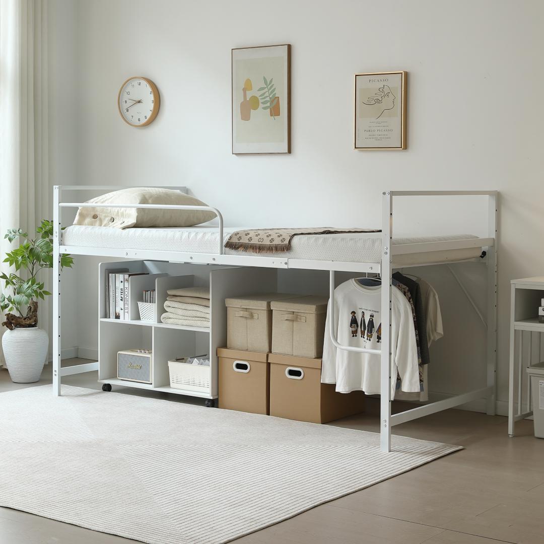 超人気！【高さ110cm】ロフトベッド収納 北欧風 大人 一人暮らし WHITE