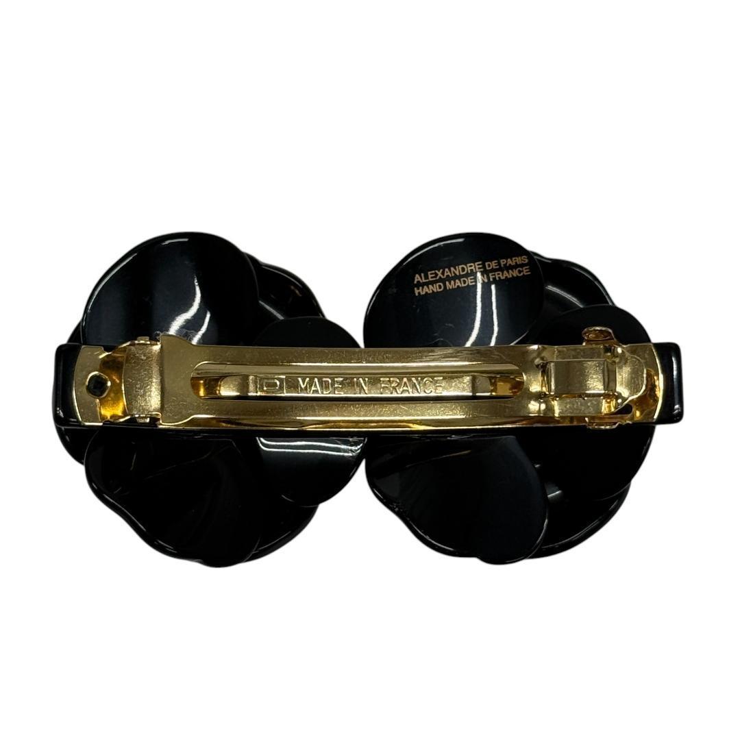 美品 アレクサンドルドゥパリ バレッタ ダブルカメリア フラワー ブラック