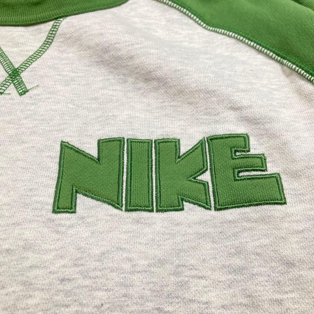 00s NIKE ゴツナイキロゴ刺繍ラグランスウェット 表記L 銀タグ　カマボコ