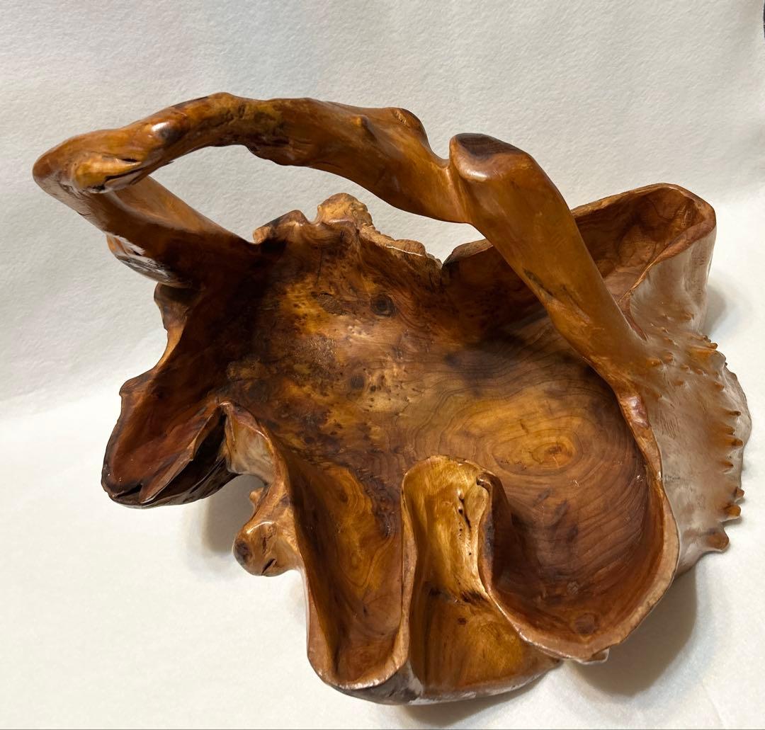 刳り貫き バスケット 籠 くりぬき 木製 工芸 木工芸