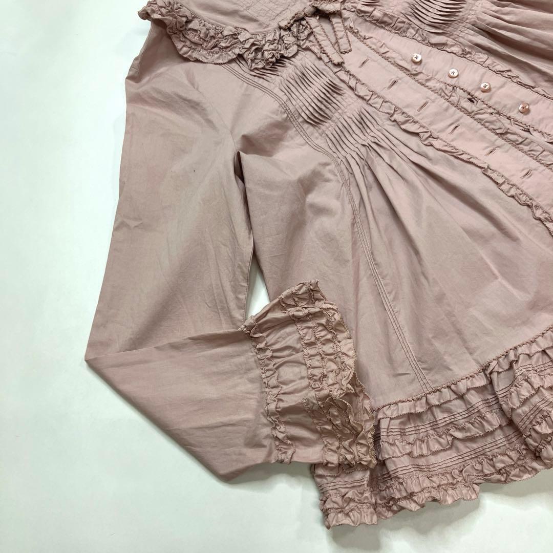 ピンクハウス ピンク ピコフリル ピンタック使い 綿ローンオーバーブラウス