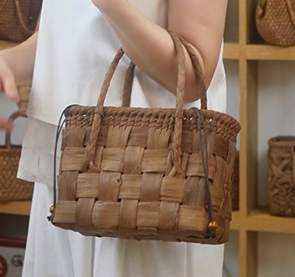 山葡萄 山葡萄籠バッグ 網代編み 手作り 籠 手提げ 内布付き