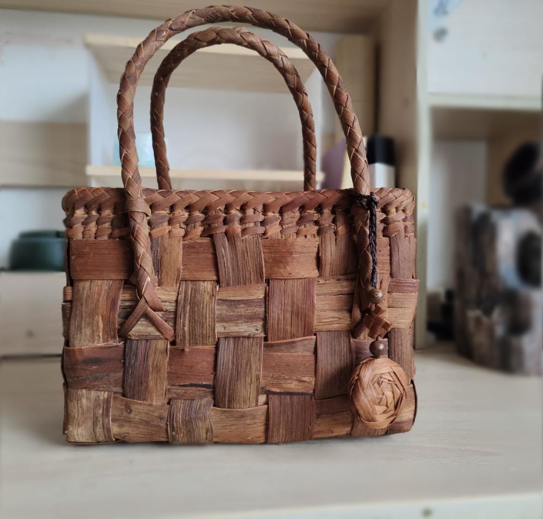 山葡萄 山葡萄籠バッグ 網代編み 手作り 籠 手提げ 内布付き