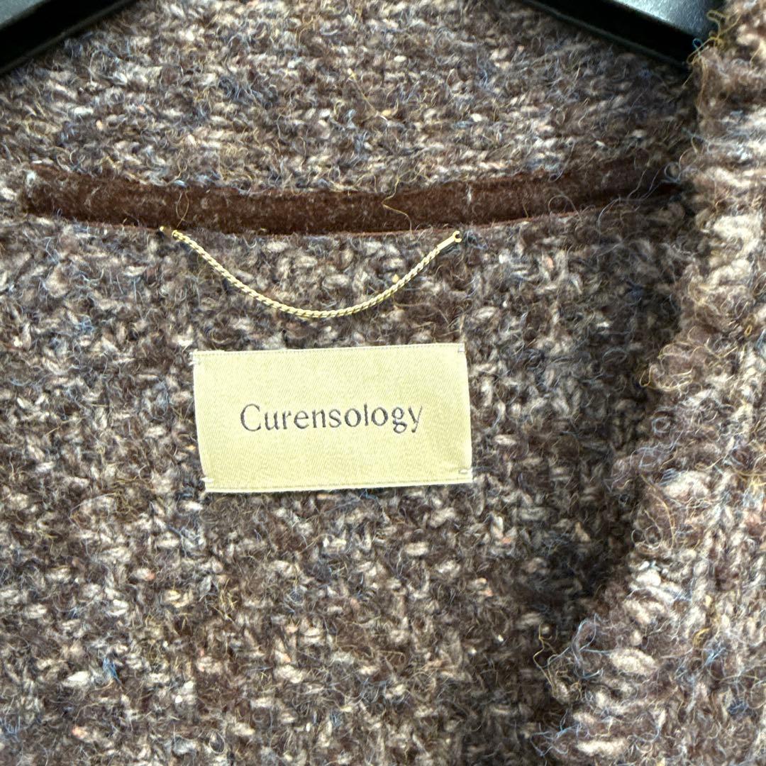 Curensology ツイーディヤーンニットカーディガン　ブラウン