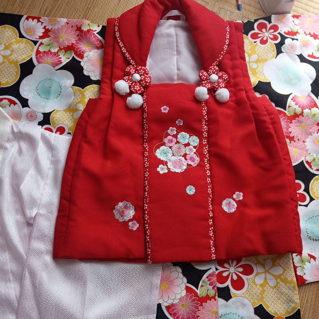 七五三用赤と多色の着物セット