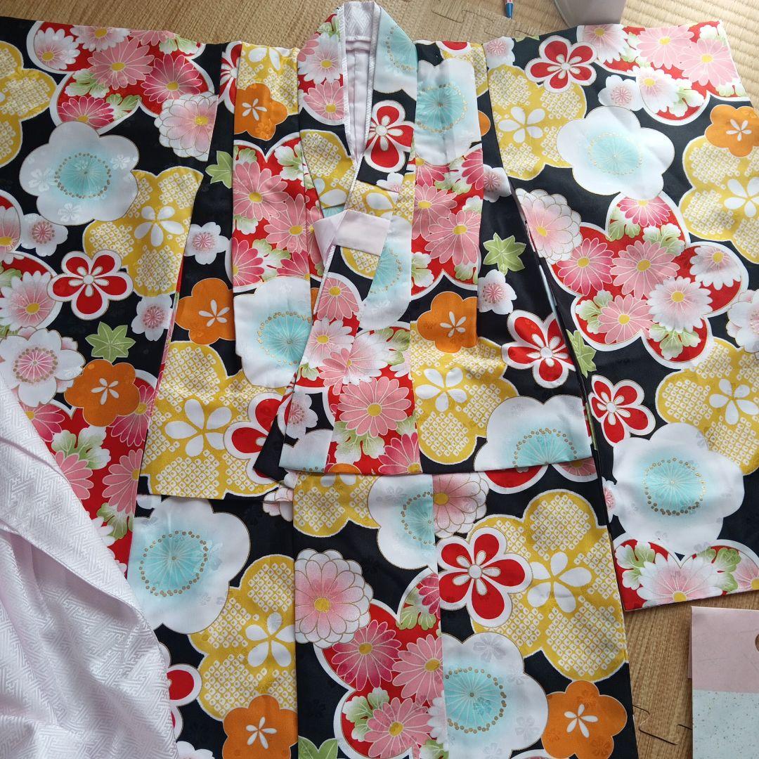 七五三用赤と多色の着物セット