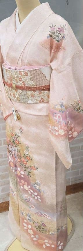 訪問着4点フルセット、着物、袋帯、帯締め、帯揚げ トールサイズ対応